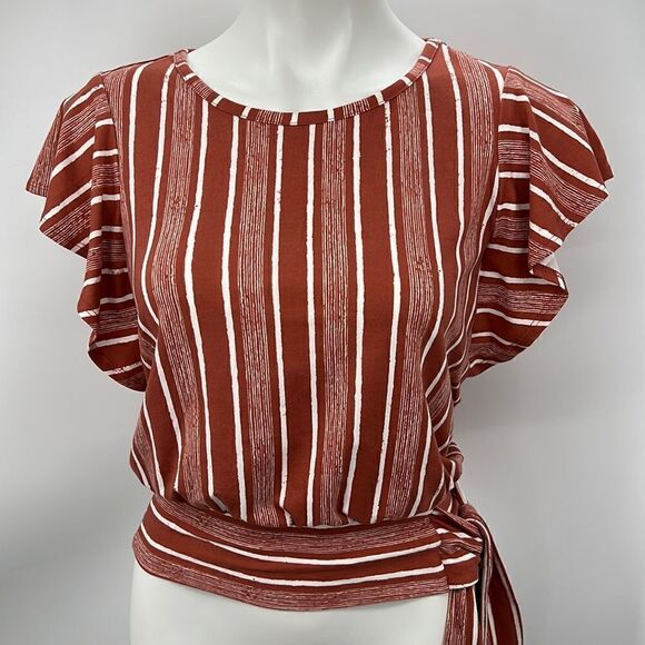 I.N. San Francisco striped ruffled sleeves top - Picture 1 of 4